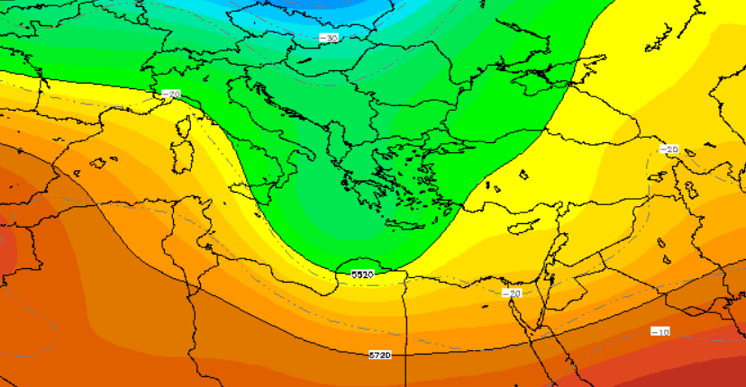 Esempio di Saccatura in una mappa a 500hPa